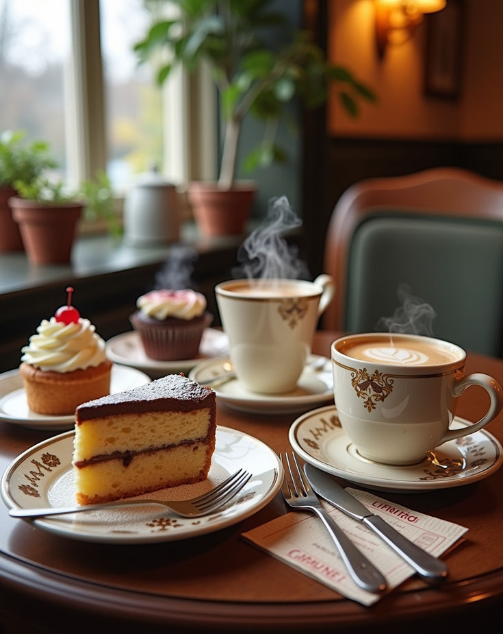 Homemade cakes and lunch dishes